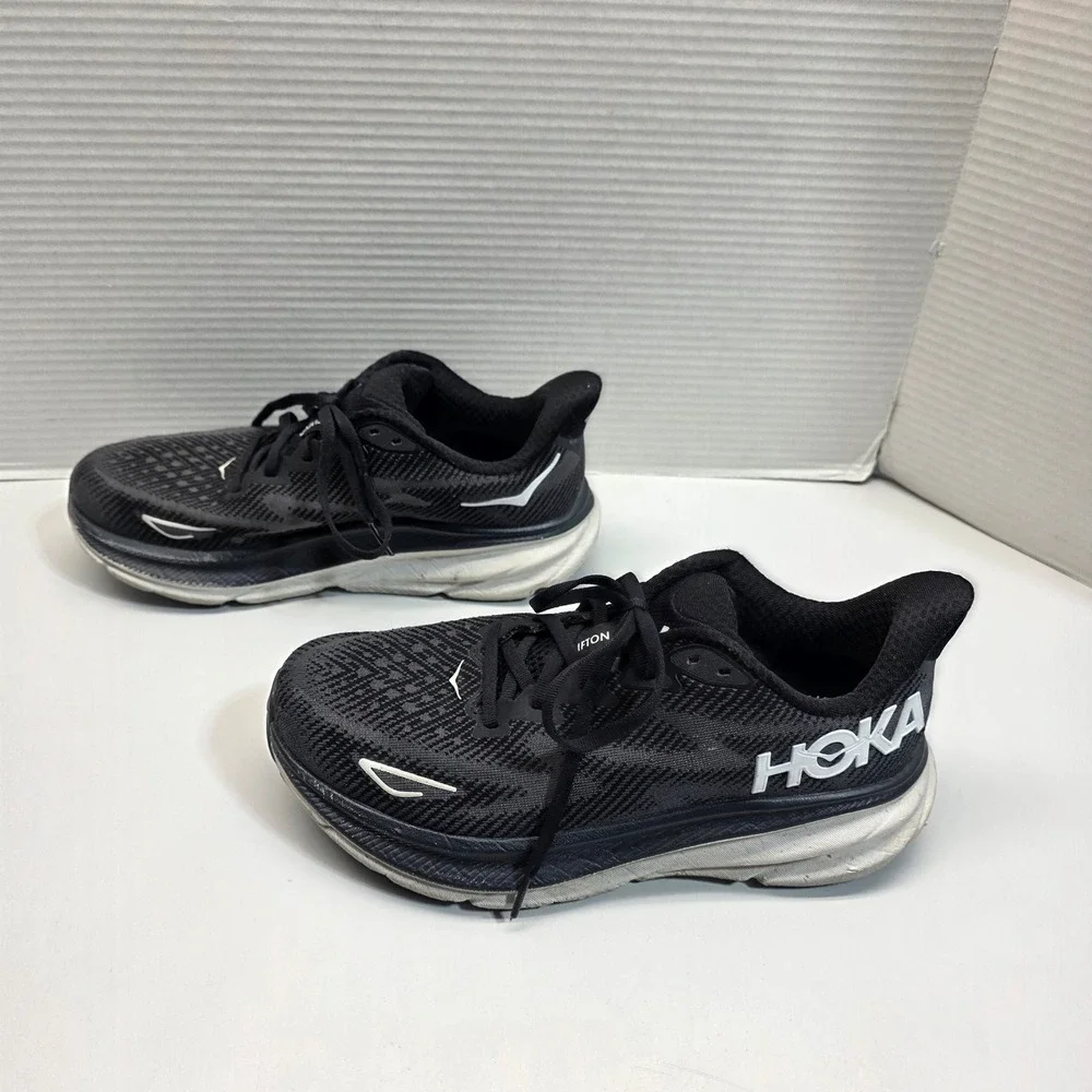 Hoka Clifton 9 Mens Black White Running Shoes Sneakers‎ 1127895 BWHT Size 7D